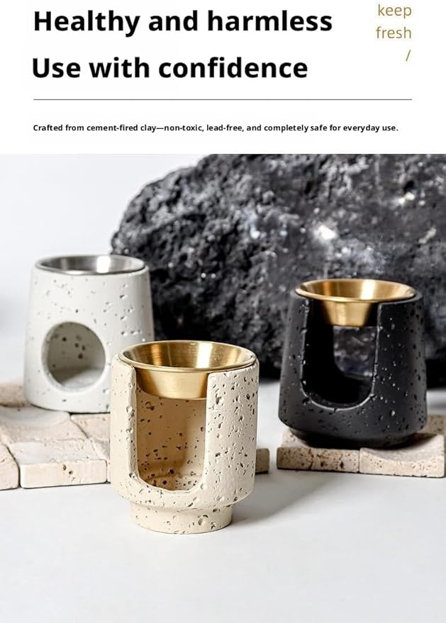 Minimalist Nordic Style Cement Aroma Diffuser, Essential Oil Burner with Stainless Steel Inner Liner, Home Living Room Desktop Ornament, Multiple Colors (D(Apricot))