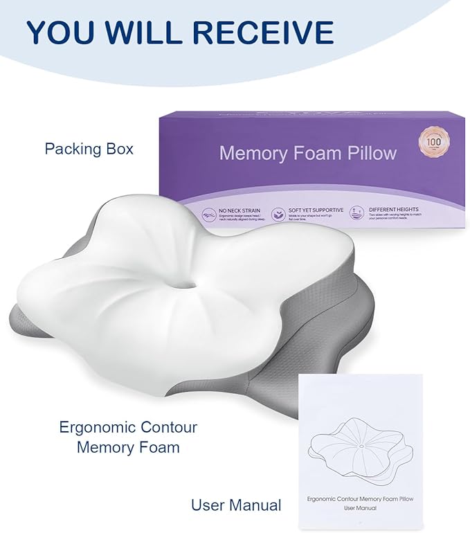 Cervical Neck Pillow, Ergonomic Memory Foam Pillows for Neck Pain Relief with Breathable Pillowcase, Neck Support Pillow with Adjustable Settings for Side Back Stomach Sleepers, Odorless White