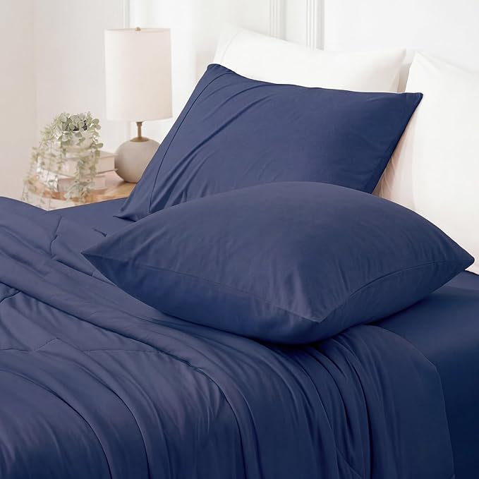 Cozy Bliss Cooling Pillow Cases for Hot Sleepers, Q-Max>0.45, Queen Size Set of 2, Soft & Silky Pillow Covers with Envelope Closure,Gift, Dark Blue, 20x30 Inches