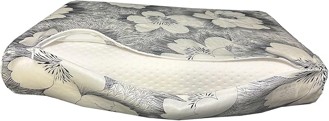 Silk Pillowcase for Memory Foam Pillow Neck Pillow, Pure Mulberry Silk Pillow Case for Cervical Pillow Contour Pillow (Grey White Flower, 21"" x 14.5"" x 4.9""/4.2""), ZT19114M