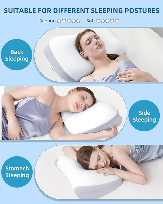 VADSBO Sleep Pillow Ergonomic Contour Design Cooling Memory Foam Pillows for Neck Support, Side & Back Sleepers Gray