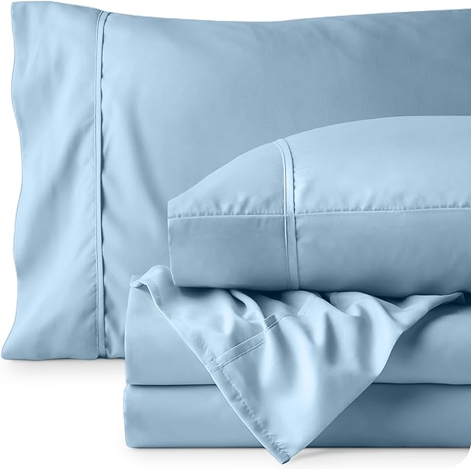 Bare Home King Sheet Set - 1800 Ultra-Soft Microfiber King Bed Sheets - Double Brushed - Deep Pockets - Easy Fit - 4 Piece Set - Bedding Sheets & Pillowcases (King, Light Blue)