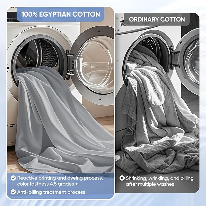 TWK 1200 TC 100% Egyptian Long-Staple Cotton Bedding Sheets Set, Luxury Hotel Style Deep Pocket with Elastic Reinforced Seams Sheet Set, Soft & Comfy Natural Sheets