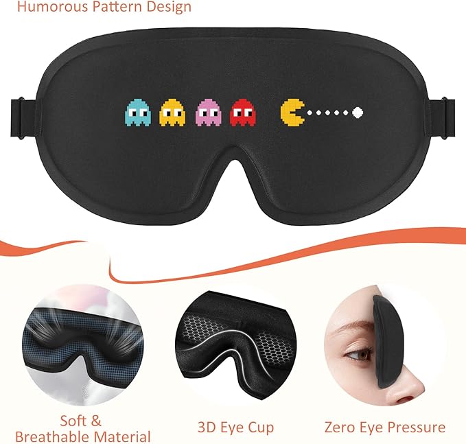 Funny 3D Zero Pressure Sleep Eye Mask for Men Women Side Sleeper, Adjustable Blackout Soft Breathable Eye Masks for Travel Nap Night Sleep, Funny Christmas Humorous Gift Stocking Stuffers