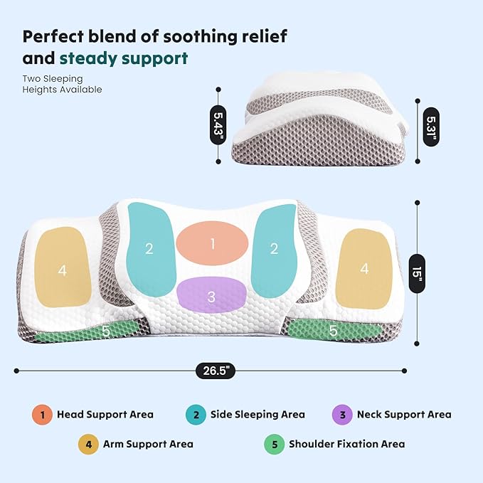 DUMOS Cervical Neck Pillow for Neck Pain Relief, Cooling Memory Foam Pillows for Sleep Apnea, Soft Side Sleeper Pillow Orthopedic Support Ergonomic Pillow for Stomach Back Stomach Sleepers