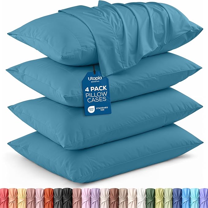 Utopia Bedding Standard Pillow Cases - 4 Pack - Envelope Closure - Soft Brushed Microfiber Fabric - Shrinkage and Fade Resistant Pillow Covers Standard Size 20 X 26 Inches (Standard, Denim Blue)