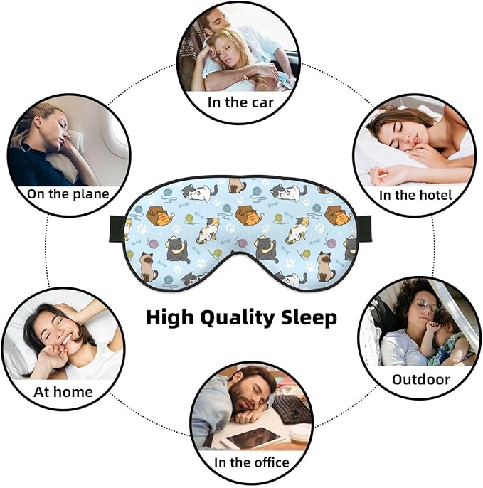 Cute Cats Sleep Mask Breathable Soft Eye Mask for Sleep for Women Men Lightweight Eye Cover for Travel, Night Work, Nap, Office