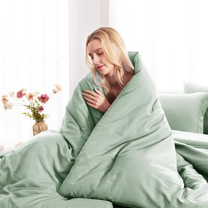 CozyLux Full Comforter Set Sage Green, 7 Pieces Bed in a Bag, Bedding Comforter Set with Sheets, All Season Boho 7PC Bed Sets with Comforter, Fitted Sheets, Flat Sheets, Pillow Shams and Pillowcases