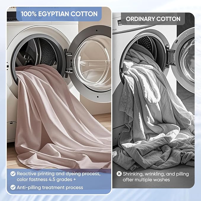 TWK 1200 TC 100% Egyptian Long-Staple Cotton Bedding Sheets Set, Luxury Hotel Style Deep Pocket with Elastic Reinforced Seams Sheet Set, Soft & Comfy Natural Sheets (Sand, Full)