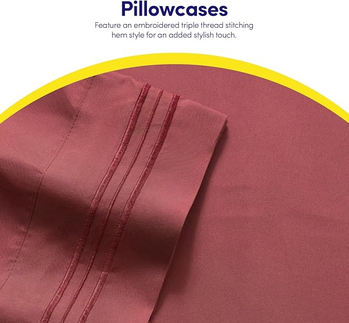 1500 Supreme Collection Extra Soft RV Short Queen Sheets Set, Burgundy - Luxury Bed Sheets Set with Deep Pocket Wrinkle Free Hypoallergenic Bedding, Over 40 Colors, RV Short Queen Size, Burgundy