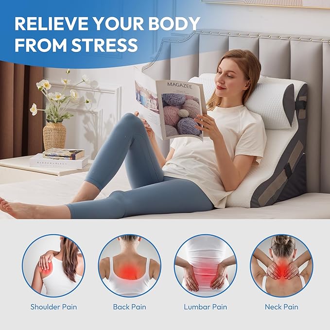Ahpmeoa 4PCS Wedge Pillow Set for After Surgery, Back Pillow for Bed Sitting up, 10-in-1 Foam Wedge Pillow for Acid Reflux & Back Pain Relief, Post Surgery Pillow for GERD & Snoring, White