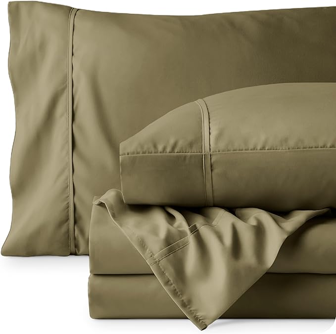 Bare Home Twin Sheet Set - 1800 Ultra-Soft Microfiber Twin Bed Sheets - Double Brushed - Deep Pockets - Easy Fit - 3 Piece Set - Bedding Sheets & Pillowcases (Twin, Olive)