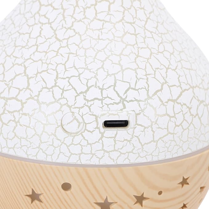 Essential Oil Diffuser, Mini Ultrasonic Air Diffuser Humidifier Luminous Hallow Silent Auto Shut Off USB Aromatherapy Diffuser for Home Office Spa (White Crack Light Wood Grain)
