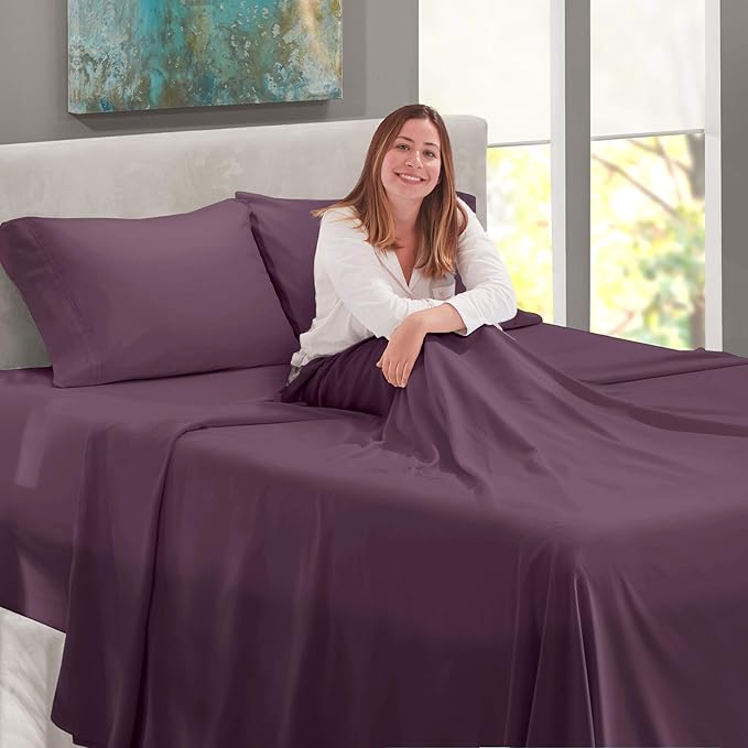 Nestl Queen Size Sheet Set, 4 Piece Extra Deep Pocket (18-24 inches), Microfiber, Cooling, Hotel Luxury, Soft, Breathable, Wrinkle-Free, Easy to Care, Purple