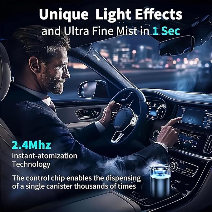 Waterless Essential Oil Diffuser for Home Aromatherapy Scent,Small Smart Car Diffuser Air Freshener,Auto Start & Stop Colorful Ambient Lighting Smart Spray 4 Settings Modes,Gifts for Men Women