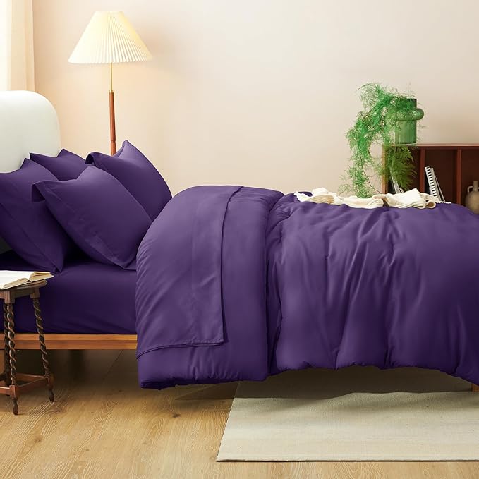CozyLux King Size Comforter Set Purple, 7 Pieces Bed in a Bag King Comforter Set with Sheets, Luxury Soft Bedding Sets with Down Alternative Comforter, Fitted Sheet, Flat Sheet, Pillowcases & Shams
