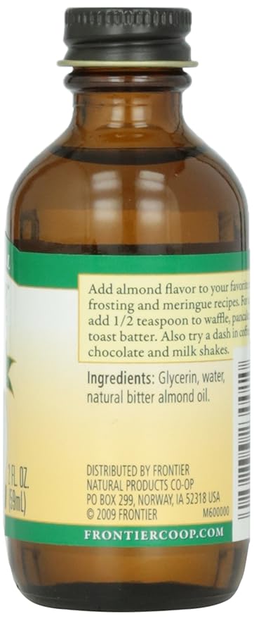 Frontier Co-op Organic Almond Extract, 2 Ounce Glass Jar, Warm Sugar-free Vegan Flavor for Desserts, Coffee and Smoothies (Pack of 2)