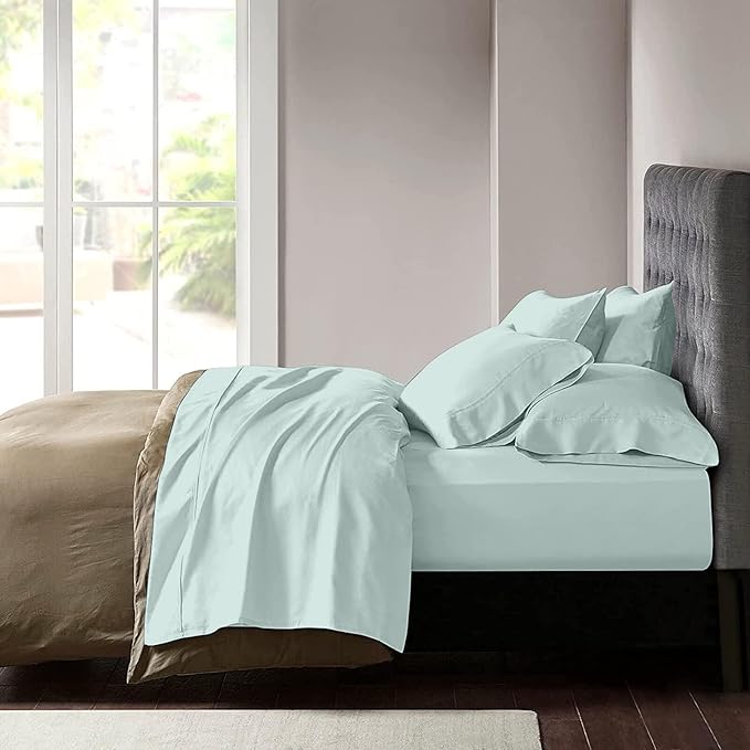 YIYEA Pillow Cases Queen Size Set of 4, Ultra Soft 1800TC Hotel Quality Double Brushed Microfiber Embroidered Pillowcases, Envelope Closure, Fade Resistant (20"x30", Aqua)