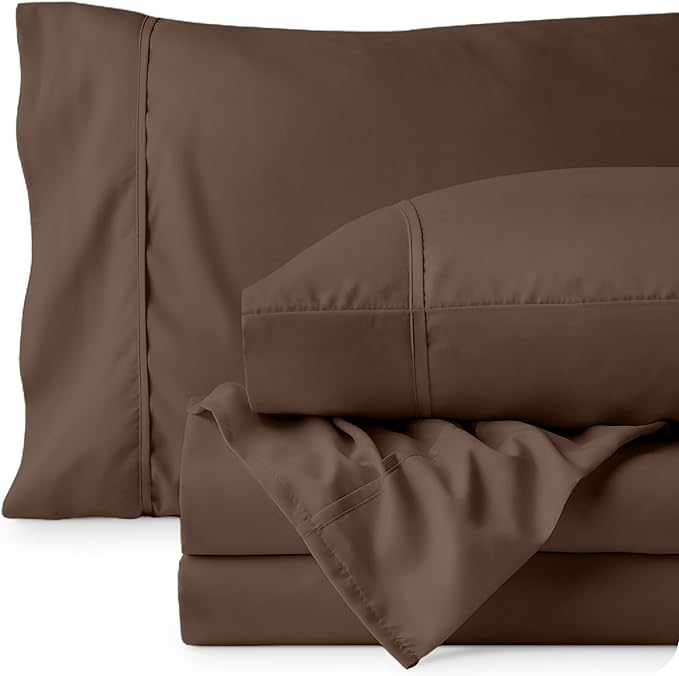 Bare Home Twin XL Sheet Set - 1800 Ultra-Soft Microfiber Twin Extra Long Bed Sheets - Double Brushed - Deep Pockets - Easy Fit - 3 Piece Set - Bedding Sheets & Pillowcases (Twin XL, Cocoa)
