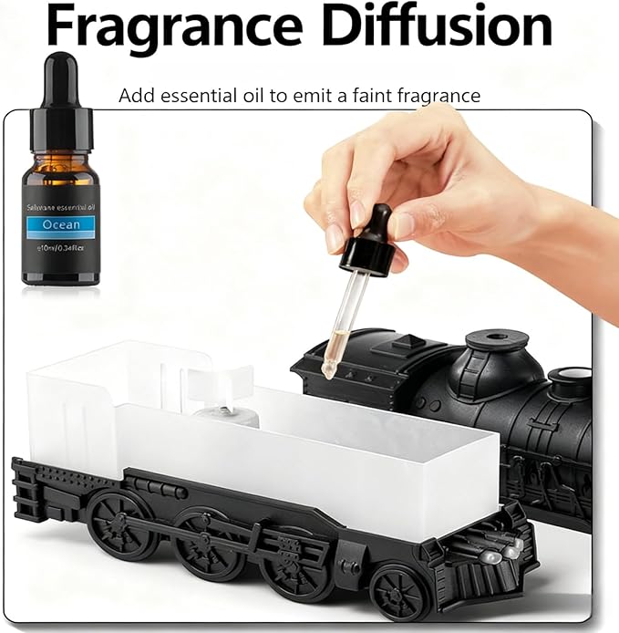 Train Diffuser, Train-Shaped Essential Oil Diffuser, Cool Mist Humidifier, Dual-Color LED Night Light, 300ml Capacity with Dual Mist Modes, Home Decor with 2-8Hour Timer (Bronze)