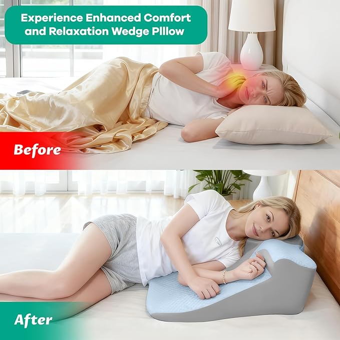 Bed Snorinator Pillow, Ergonomic Wedge Pillow for Sleep Apnea Memory Foam Reading Pillow for Back, Neck & Head Comfortable Support-Blue