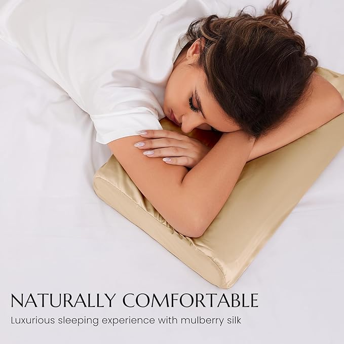 THXSILK 19 Momme 100% Mulberry Silk Pillowcase for Contour Memory Foam Pillow, Contour Pillow Case Cover, Cervical Pillow Case, Pack of 1(Champagne, 24"x14"x4.7"/3.9")