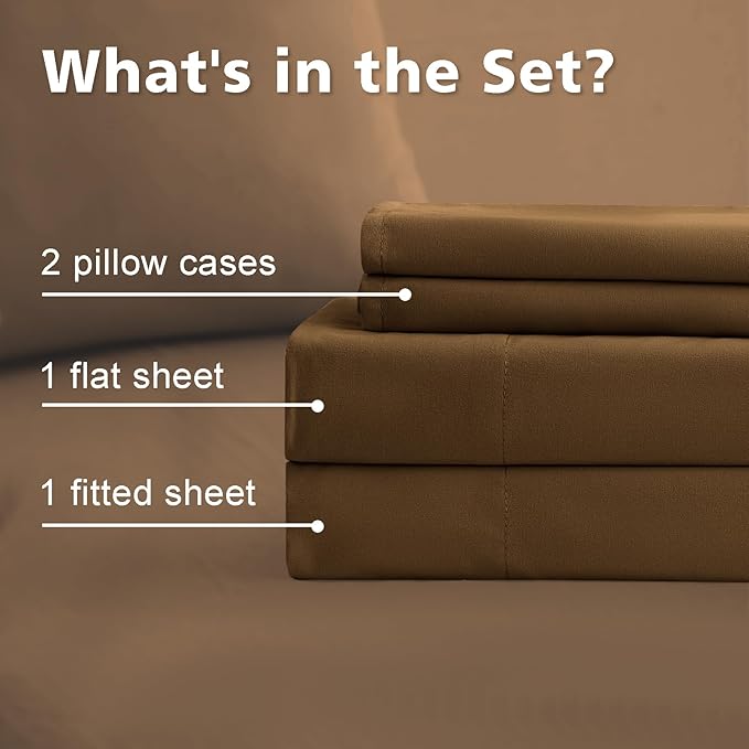 Cal King Size 4 Piece Sheet Set - Comfy Breathable & Cooling Bed Sheets Set, Soft and Wrinkle Free, Deep Pockets, Easy & Secure Fit, Hotel Luxury Bedding for Women, Men - Oeko-Tex - Brown