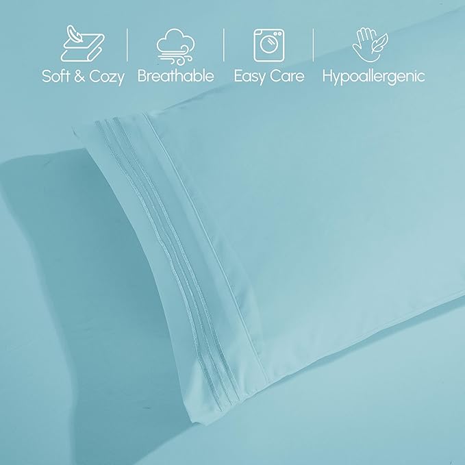 Elegant Comfort Luxury 1500 Premium Hotel Quality Microfiber 4-Piece Sheet Set - Soft, All Around Elastic 18-24 Inches Deep Fitted Sheet - Extra Deep Pocket Sheets, Full, Aqua
