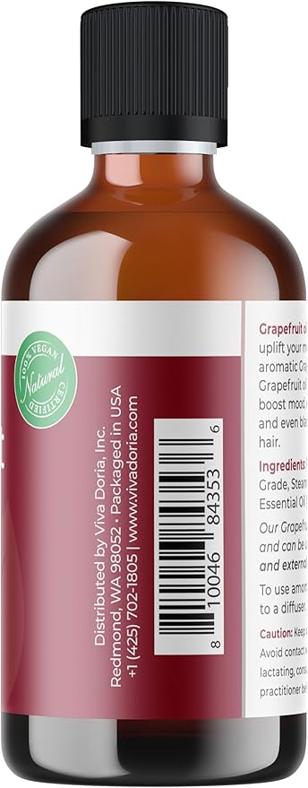 Viva Doria Grapefruit Essential Oil, 100% Pure, Natural Grapefruit Essential Oil, Undiluted, for Aromatherapy | Food Grade, 118 mL (4 Fluid Ounce)