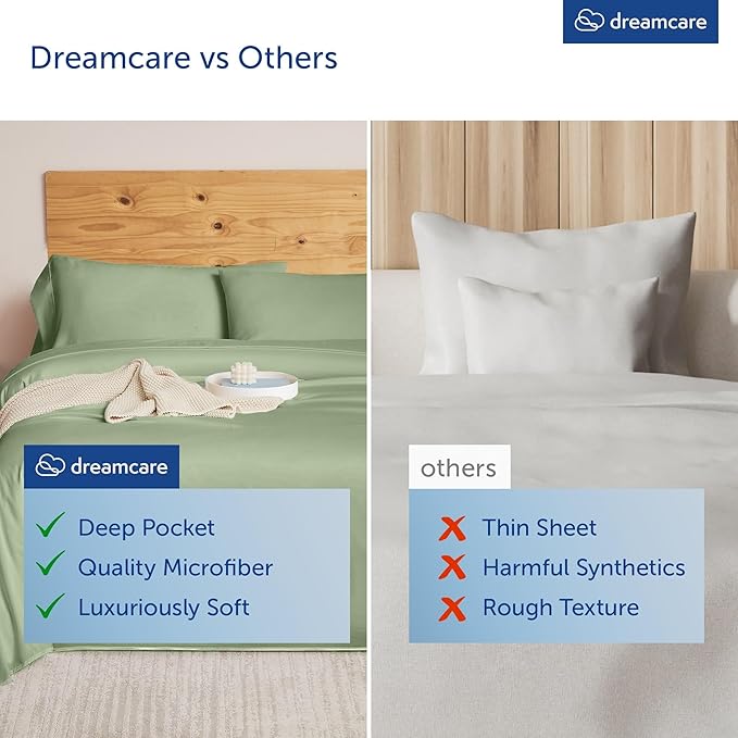 DREAMCARE King Size Sheets Set - 6 pcs Breathable Cooling Bed Sheets - up to 15" Deep Pocket King Sheet Set with Side Pockets - Extra Soft 100% Brushed Hypoallergenic Hotel Luxury Bedding - S Green