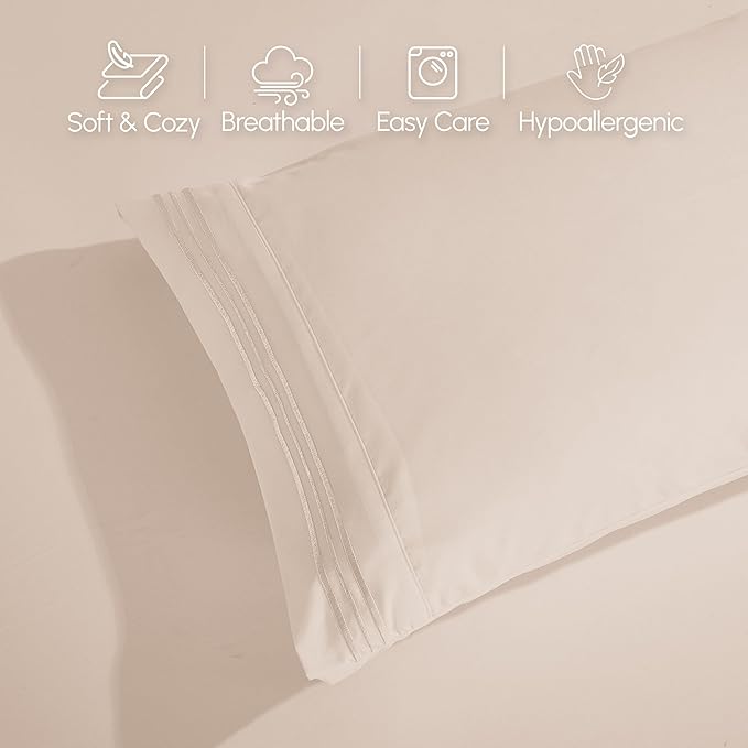 Elegant Comfort Luxury 1500 Premium Hotel Quality Microfiber 4-Piece Sheet Set - Soft, All Around Elastic 18-24 Inches Deep Fitted Sheet - Extra Deep Pocket Sheets, King, Cream