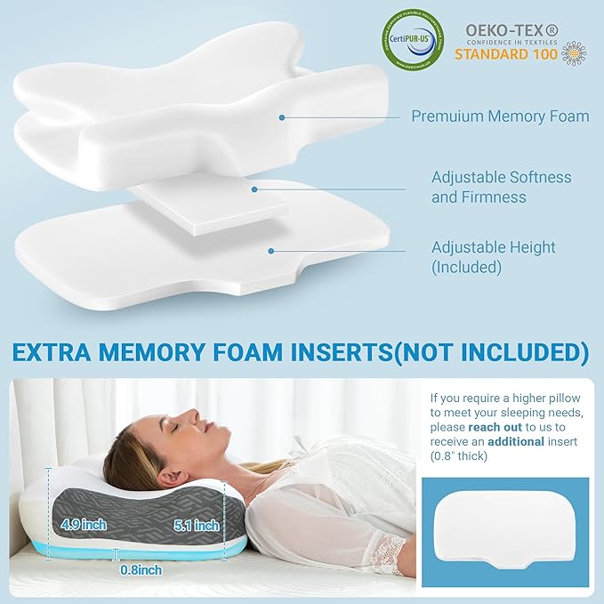 Elviros Neck Pillow for Pain Relief Sleeping, 2 Pack CPAP Pillows for Side, Back & Stomach Sleepers, Ergonomic Orthopedic Pillow for CPAP Users to Reduce Air Leaks and Mask Pressure, White