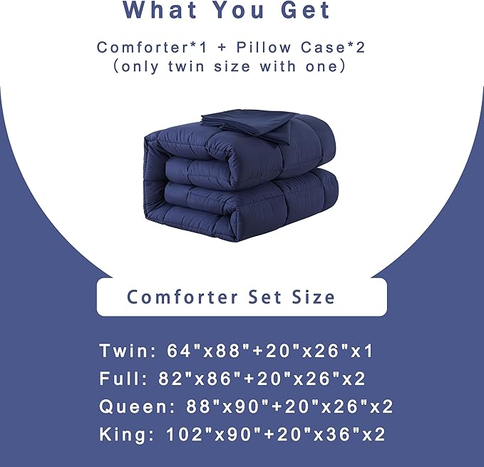 DOWNCOOL Queen Comforter Set -All Season Bedding Comforters Sets with 2 Pillow Cases -3 Pieces Bedding Sets Queen -Down Alternative Blue Comforter Set for Queen Size Bed(88"x92")