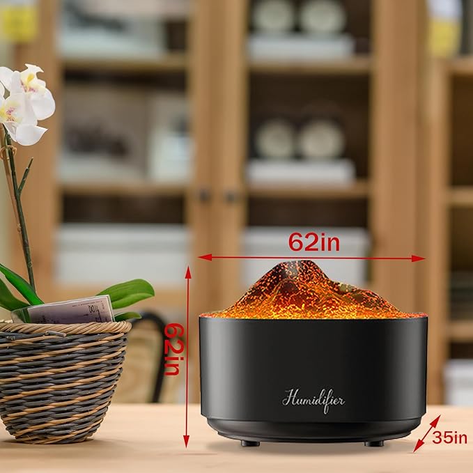 Humidifier for Bedroom,1.5L Volcano Essential Oil Diffuser,Air Diffuser with Premium Flame Lights Dual Nozzle Design, Auto Shut-Off USB Desk Humidifier, Ultra-Silent for Bedroom Travel Office.