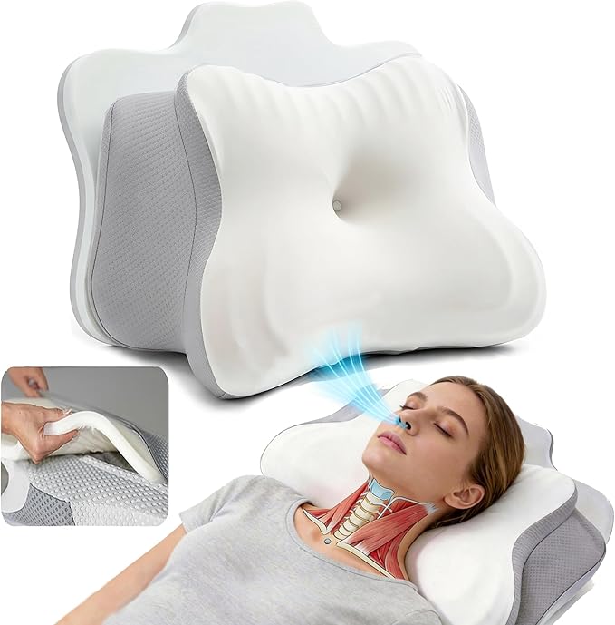 Cervical Traction Pillow for Neck Pain Relief Ergonomic Memory Foam for Side Sleepers with TMJ & Snoring Height Adjustable Orthopedic Bed Pillow for Back Sleepers Pressure Relief