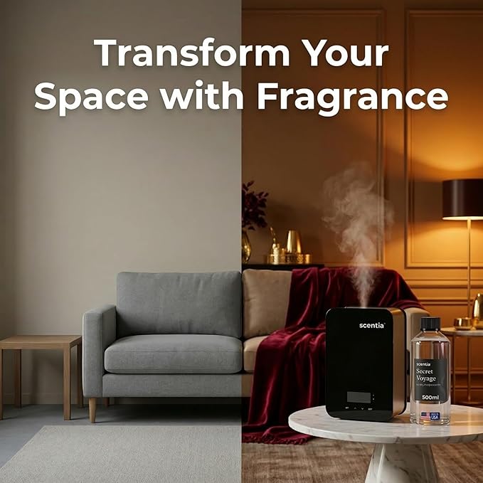Scentia Secret Voyage Amber Fragrance Oil for Diffusers – Luxury Jasmine & Saffron Home Scent with Cedar & Ambergris – Diffuser Oil for Ultrasonic, Cold Air & Waterless Diffusers – 500 ml (16.9 fl oz)