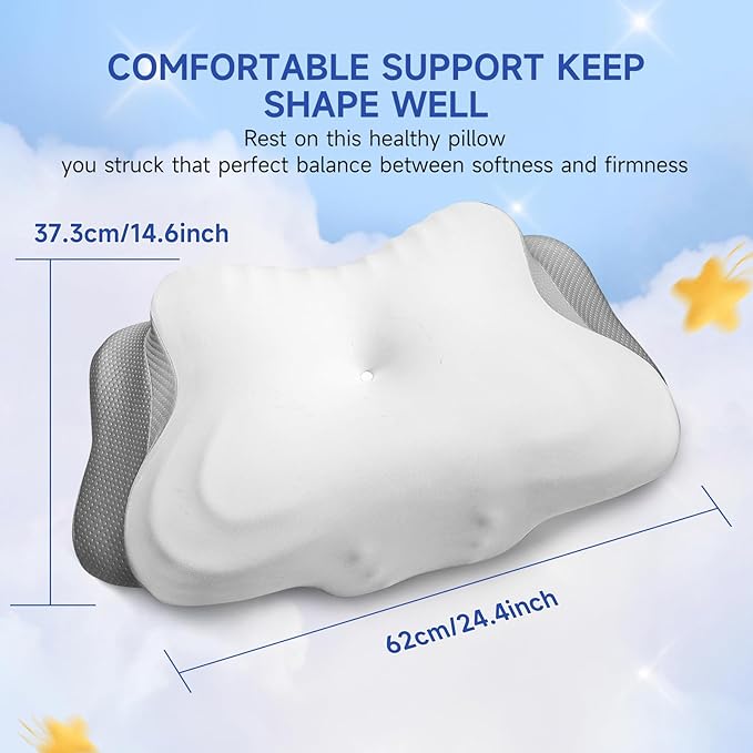 Cervical Neck Pillow for Neck and Shoulder, Ergonomic Contour Bed Pillow Side Sleeper Pillows for Adults, Neck Support Pillow for Back Stomach Sleepers 24.4 x 14.6 x 5.6 inches