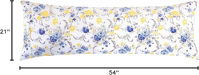 Elegant Comfort Ultra Soft 1-Piece Set Floral Print Pillowcases - 1500 Premium Hotel Quality Microfiber, Soft and Smooth Hidden Zipper Closure 1-Piece Pillow Covers - Body Pillowcase, Gold Jenna