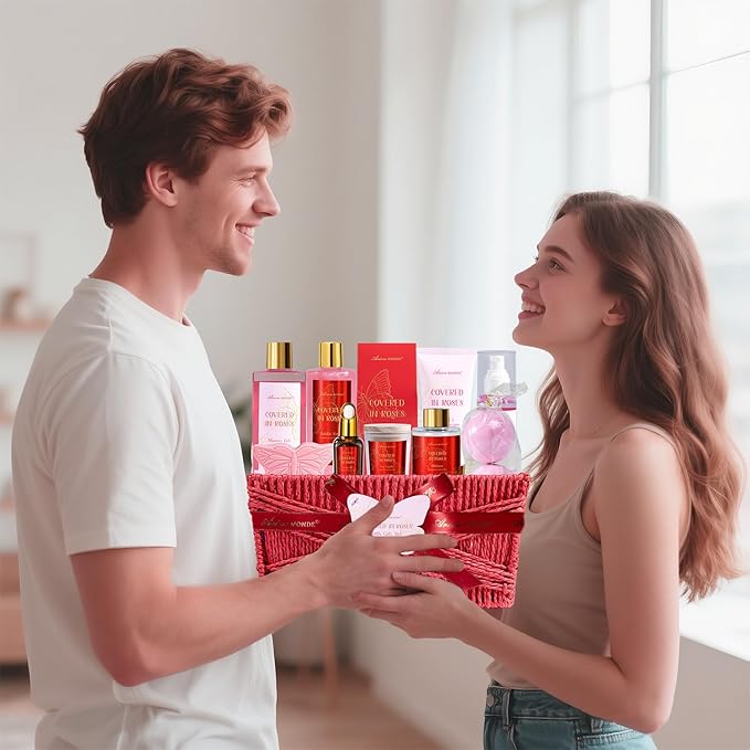 Mothers Day Gifts for Mom,15Pcs Rose Bath and Body Gifts for Women, Relaxing Spa Gift Basket for Her, Mom, Sister, Female Friends, Daughter,Unique Bath Gift Set Idea for Women Who Have Everything