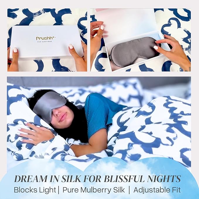Silk Sleep Mask - Luxurious 100% Pure Mulberry Silk Eye Mask for Restful Sleep and Travel, Hypoallergenic, Cooling, Total Blackout, Adjustable for Women & Men (Champagne Gold)