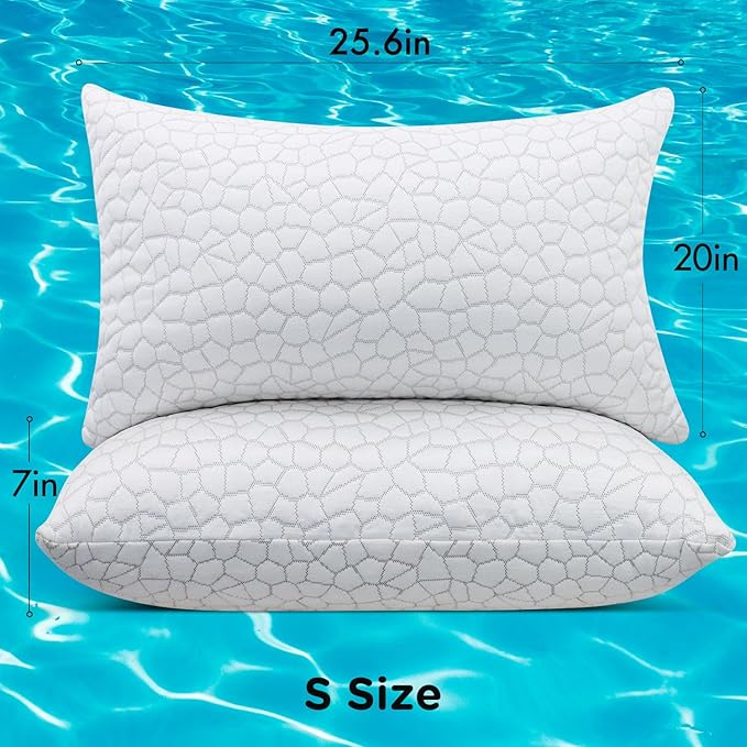 Cooling Pillow Standard Size Set of 2, CertiPUR-US Shredded Memory Foam Pillows, Cool Bed Pillows for Hot Sleepers, Adjustable Firm Pillow for Side,Back,Stomach Sleepers, Better Sleep Gifts for Mom