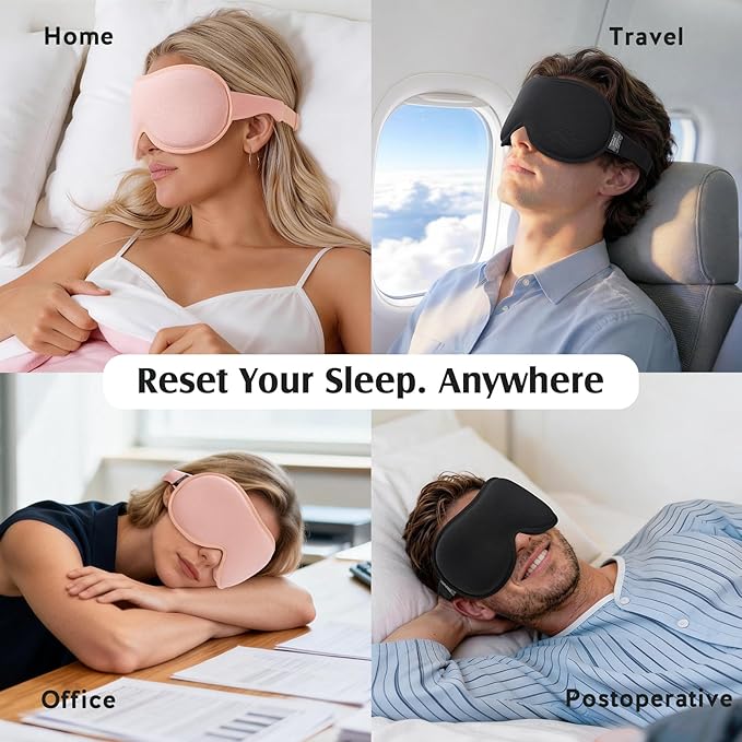 YFONG Sleep Mask for Lash Extensions, Bamboo Viscose & 100% Blackout Eye Mask for Sleeping Women Men, Soft 3D Contoured Zero Eye Pressure Blindfold for Travel, Breathable & Adjustable Eye Cover, Pink