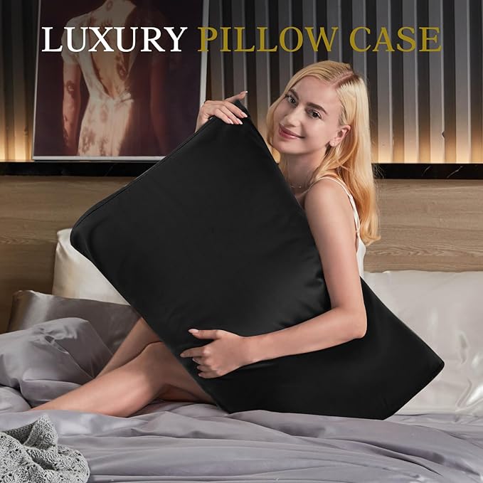 Cooling Contour Pillowcase- Rayon Derived from Bamboo Pillow Case Cover for Contour Cervical Neck Pillow- Breathable Silky Soft Pillowcase for Hot Sleepers,24 x14 x5/3.7 Inches 1 Piece Black