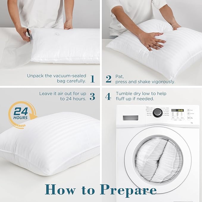 viewstar Bed Pillows Queen Size Set of 2, Hotel Collection, Down Alternative Soft Pillow for Back, Stomach or Side Sleepers, Striped White