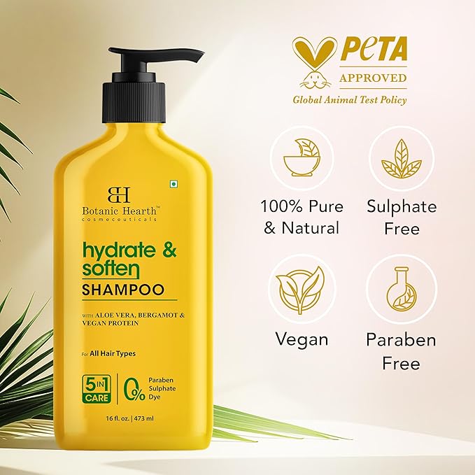 Botanic Hearth Aloe Vera Shampoo Infused With Bergamot & Vegan Protein | Clarifying Shampoo To Hydrate, Soften & Strengthen Hair | Paraben & Sulfate Free | For All Hair Types, 16 Fl Oz