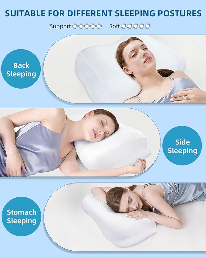VADSBO Sleep Pillow Ergonomic Contour Design with Side Sleeping Armrest Area Neck Support Pillow for Side, Back and Stomach Sleepers White
