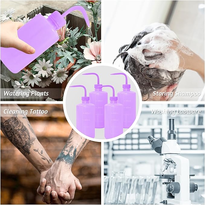 4 Packs Tattoo Wash Bottle Water Squirt Squeeze Diffuser Bottles (Purple, 500ml)