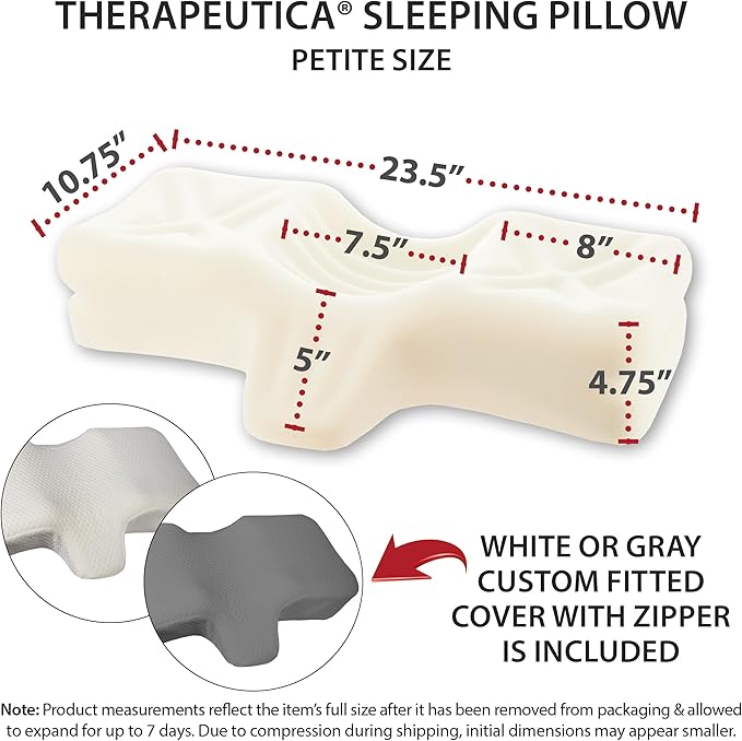 Therapeutica Cervical Orthopedic Foam Pillow - Neck Support Pillow for Side & Back Sleepers - Ergonomic Pillow for Neck Support, Relief, & Spinal Alignment – Petite Size, Firm, Gray