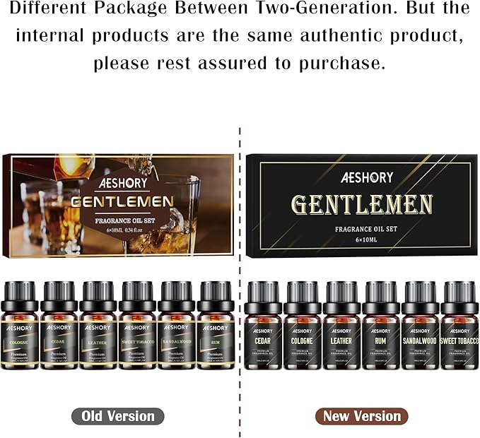 Gentlemen's Essential Oils Set - 6x10ML Mens Fragrance Oil for Candle Making, Diffuser - Sandalwood, Cedar, Leather, Sweet Tobacco, Bay Rum, Cologne Aromatherapy Oils for Men