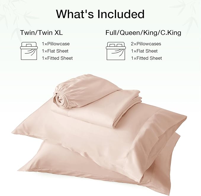 Love's cabin 4 Piece Full Size Sheet Set, 100% Rayon Derived from Bamboo, Cooling & Breathable, Soft Silky Deep Pocket up to 16", Hotel Luxury Bedding for Hot Sleepers, Pink